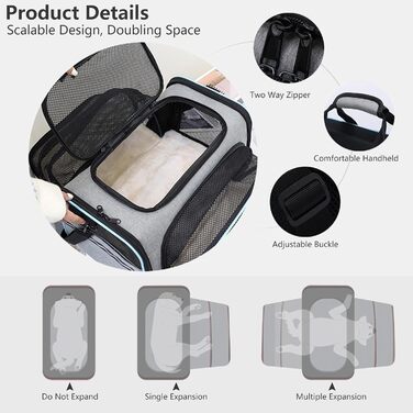 Транспортна сумка для котів та собак PETCUTE, складана переноска для тварин з підкладкою, шлейкою, дихаюча сумка для автопоїздок, чорно-помаранчевий колір