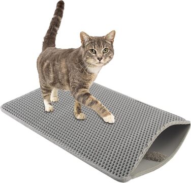 Килимок для котячого туалету PETMAKER, водонепроникний, 61x38 см, сіра двошарова волога килимок з візерунком стільники, нековзкий, для збору наповнювача