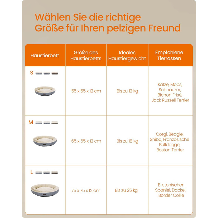 Кругле ліжко для собак та котів Feandrea, діаметр 75 см, сірий колір