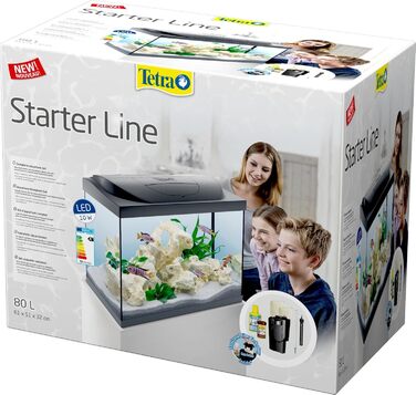Tetra Starter Line 80 л Акваріумний комплект з LED-підсвіткою, чорний, набір для початківців з обладнанням, кормом та засобами догляду, 80 літрів