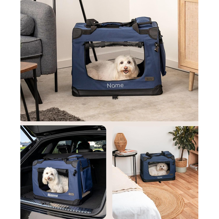 Транспортна переноска для собак та котів Lionto, 70x52x50 см, складана, з ручками та ковдрою, до 15 кг, темно-синій колір