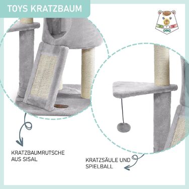 Дряпак для котів PATAM з натурального сизалю з котячою печерою та рампою, посилена основа та легка збірка – висота 83,5 см, іграшки Бежевий (Світло-сірий)