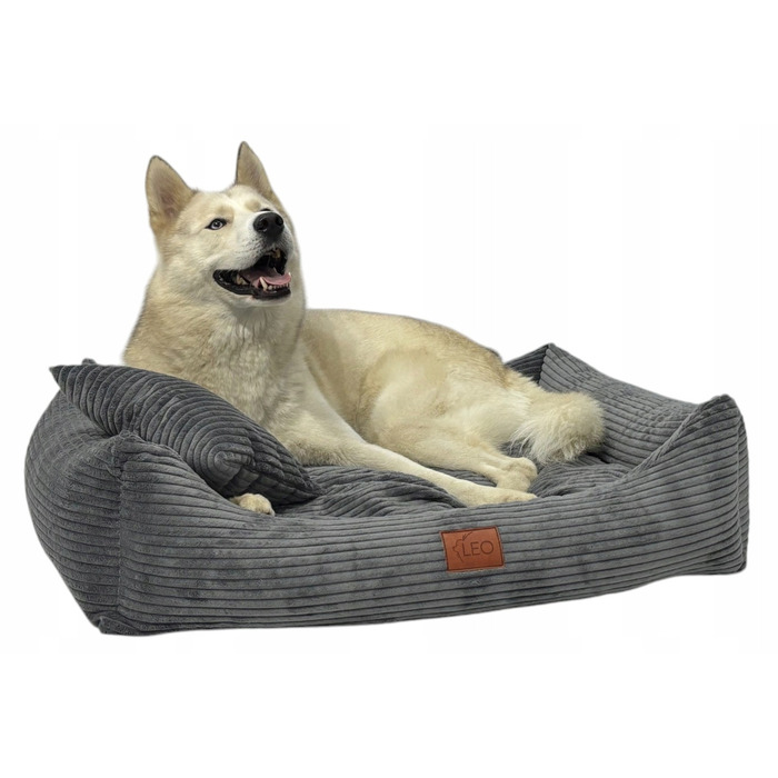 Лежанка для собак Leo4dog з вельвету, знімний чохол для прання, темно-сіра, розмір M (80x60 см)