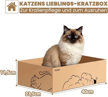 Ycozy Дряпальня для котів з будиночком та 5 дряпальними поверхнями, велика двостороння картонна дряпка для котів, високоякісний змінний картон, міцні котячі меблі