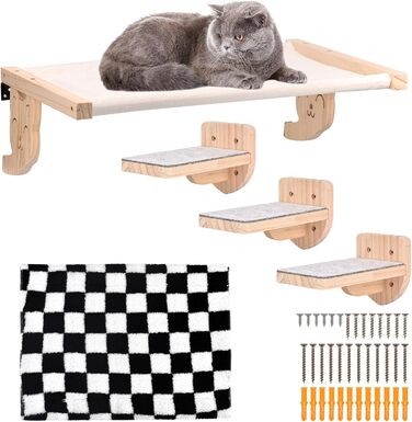 Настінна гамак для котів, дерев'яні меблі для котів, полиці та стійки, полиця для котів з плюшем, платформа-ліжко для котів для сну, ігор та лазіння