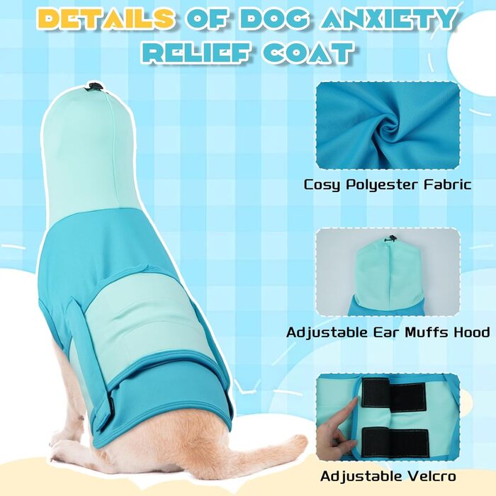 Подовжувач тривожності для собак Hoodie, теплий одяг для собак проти страху феєрверків, жилет для маленьких собак, антистресовий одяг з високим коміром, захист вух для собак, синій (XS)