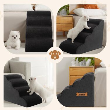 Сходинка для собак та котів Romrol – 4 сходинки, чорний колір, з неслизьким покриттям, з Memory Foam, для захисту суглобів