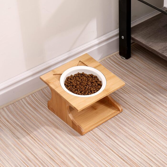 Ергономічна годівниця для котів Limmby з кераміки та бамбукового каркасу | Підвищена годівниця з об'ємом 250 мл