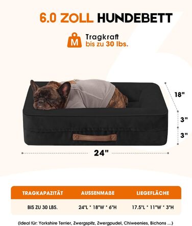 Ортопедичне ліжко для собак середніх порід, кошик для собак, що можна прати, з яйцеподібною піною, водовідштовхуване диванчик для собак з неслизьким дном та чотиристоронні подушки (Чорний, 61x46x15см)