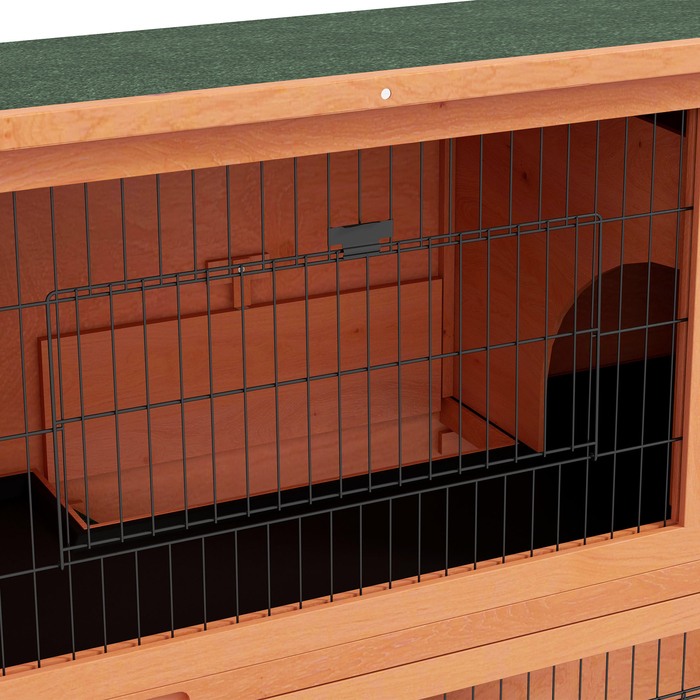 PawHut Wood Rabbit Hutch 2-поверхова будиночок для дрібних тварин з піддонами та пандусом, відкритий вольєр, асфальтовий дах для 2 кроликів Помаранчевий