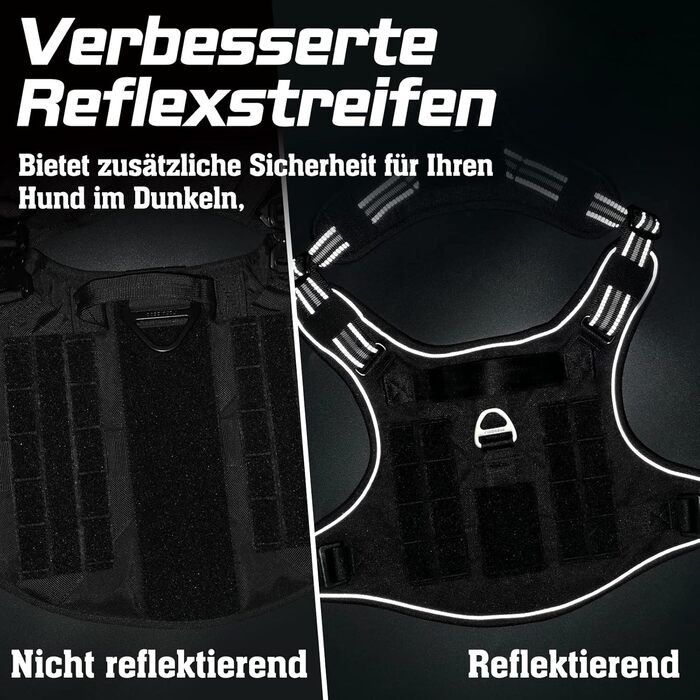 Нагрудник для собак Rabbitgoo, великий, анти-тяга, регульований, з ручками, міцний, тактичний, з металевими пряжками, чорний (L)