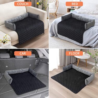 М'яке ліжко-софа для собак та котів з велюру, 75x75 см, сірий/чорний. Захист меблів, антиковзаюче, знімний чохол