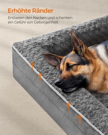 Ортопедичне ліжко для собак Feandrea, середнього розміру, водонепроникне, знімний плюшевий чохол, 91 x 68 x 16 см, PGW252G02 (XXL 122 x 85 x 16 см, сірий)