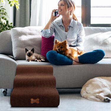 Сходинки для собак Caliyo, 3 сходинки, для маленьких собак та котів, 40 см, знімний чохол, неслизьке дно (60×40×40 см)