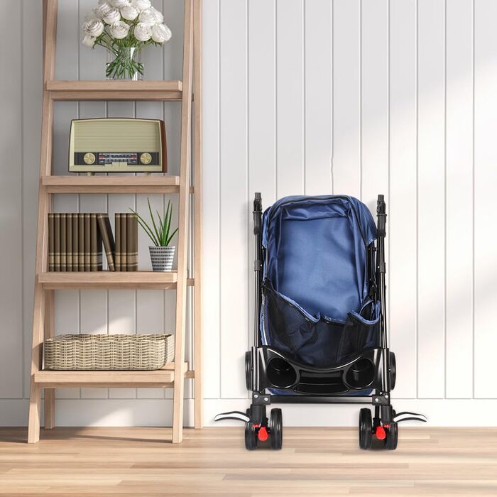 Трьохколісний візок для собак і котів, складання, кошик для зберігання, міцні колеса 360°, сітчасте вікно, до 20 кг