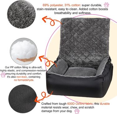 Автокрісло для собак SIVEIS – зручне ліжко з кишенею, чорне