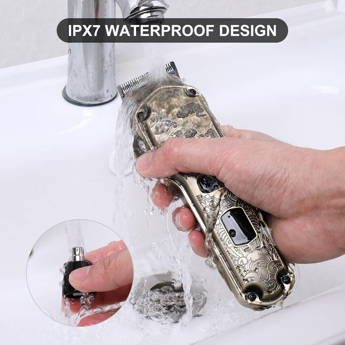 Електрична машинка для стрижки волосся Hatteker Profi: триммер для бороди, тіла та довгого волосся, водонепроникна (Бронза 2)