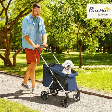 Візок для собак та котів PawHut легкий, складною конструкцією, з алюмінію, з подушкою, сіткою, дверима та кошиком для зберігання (Блакитний)