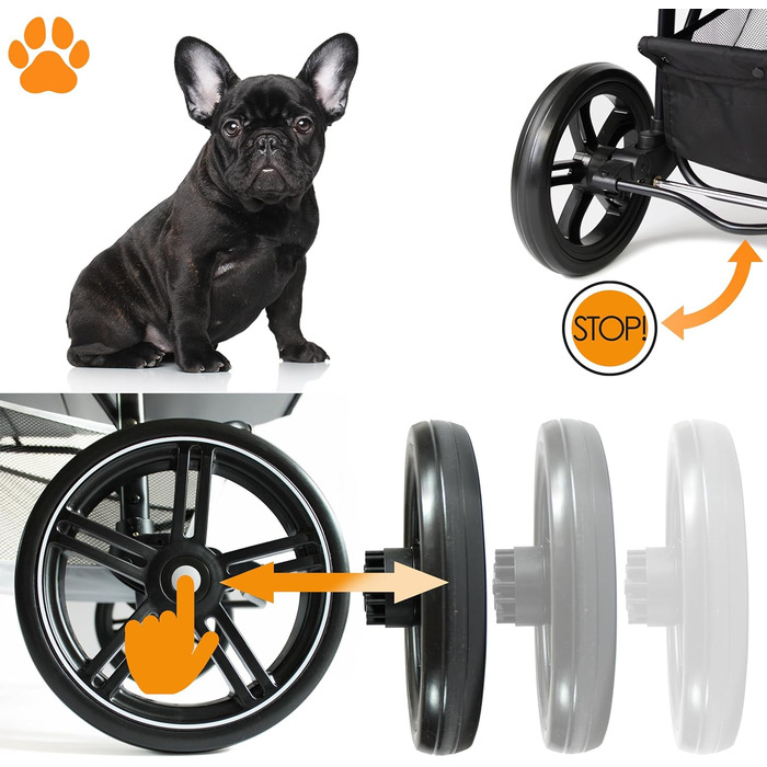 COOPER Складаний візок для собак до 32 кг | Регульована висота, кошик для покупок, Soft Touch ручки, світловідбиваючі елементи | Ідеальний для транспортування тварин – Сірий