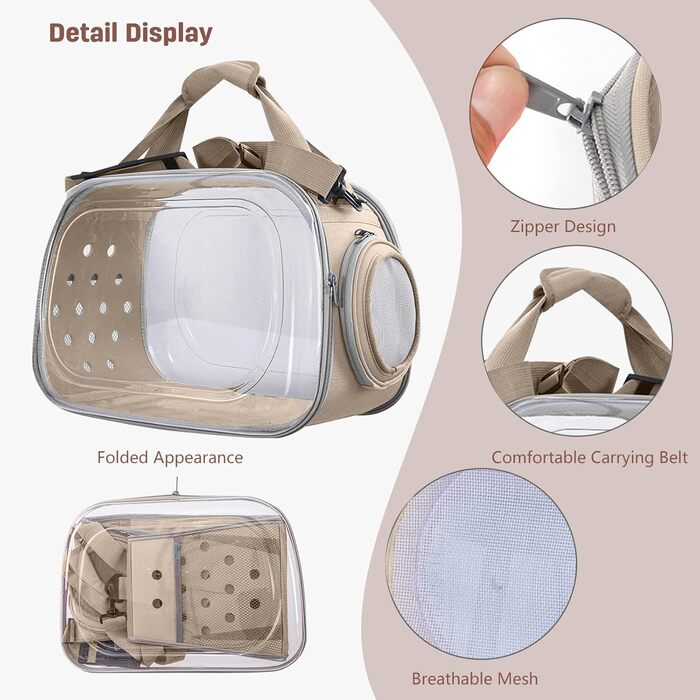 Транспортна переноска для собак та котів PETCUTE, складана та миюча, для подорожей літаком, хакі