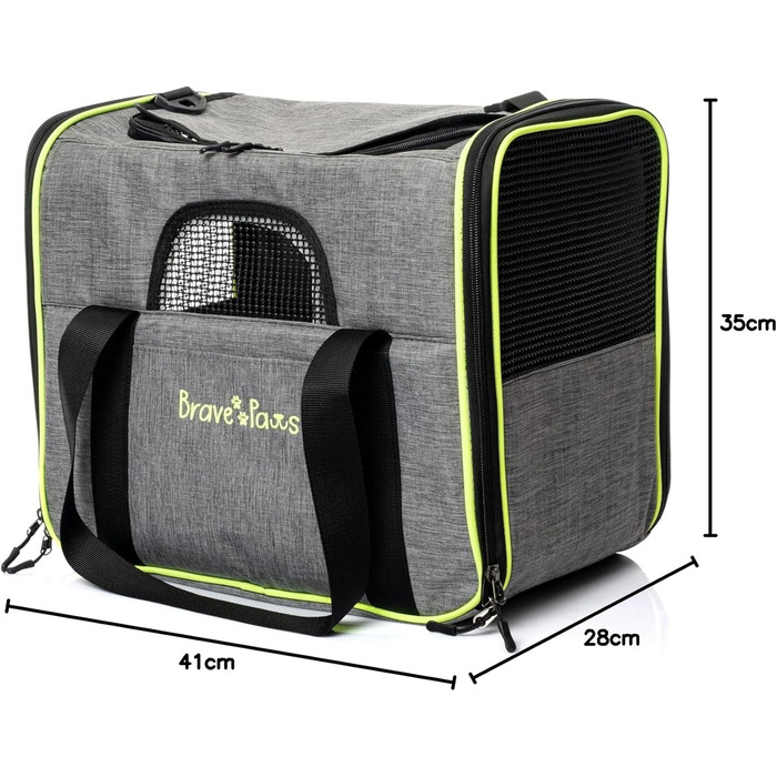 Транспортна сумка для котів та собак BRAVE PAWS, сіра, з міцного пластикового сітки, зручна, дихаюча, з безпечними застібками-блискавками та складною мискою