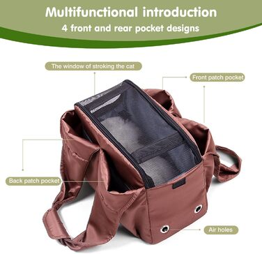 PETCUTE Сумка-переноска для собак та котів, дихаюча, з килимком, плечова сумка з безпечним шнуром та кишенями, для маленьких та середніх собак, цуценят та котів, Карамель