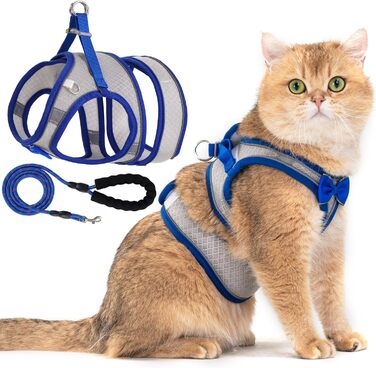 Шлейка для котів та маленьких собак, кроликів: легка, дихаюча, з м'якої сітки, чорна (S, блакитна)