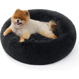 Кішечка БЕДСЮР: М'яке ліжко для котів Ø 60 см, зручний лежак для котів та маленьких собак, плюшеве кругле ліжко, темно-сірий колір, розмір 60x60x14 см