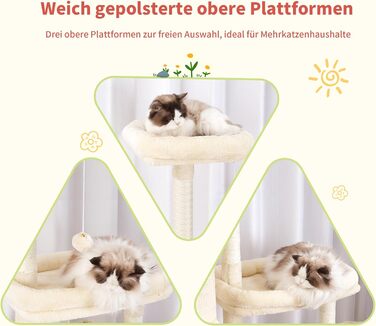 Котячий будиночок Hey-brother XXL для великих котів, 180 см, стабільний, з 3 платформами, 3 печерами та 2 котячими будиночками (Бежевий)