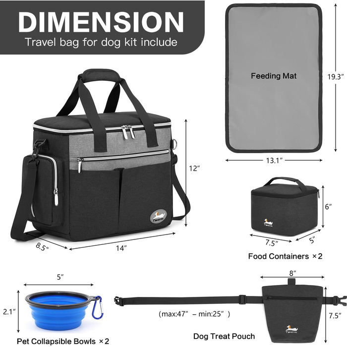 Сумка для собак TAIHOYIN: подорожі літаком, аксесуари для собак, 2 миски, килимок, сумка для ласощів, зелено-чорна