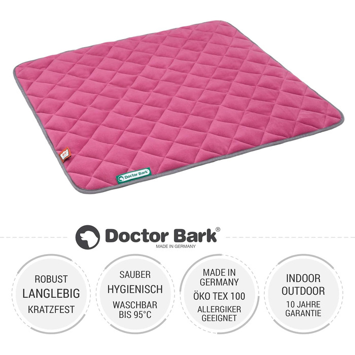 Флісова двостороння лежанка для собак Doctor Bark, м'яка та міцна, для середніх порід, пральна до 95°C, 80x70 см, рожева/світло-сіра