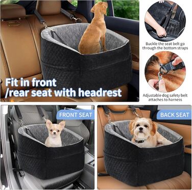 Автокрісло для собак - оновлена версія, Memory Foam, сірий колір, для малих та середніх собак до 15,9 кг, з безпечною шнуркою, знімне та миється