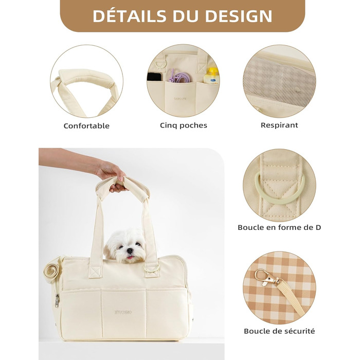 Сумка-переноска для котів, собак, цуценят, дихаюча та складана, для подорожей, на плече, ручна сумка для маленьких тварин, вантажопідйомність до 3 кг (маленька, бежева)