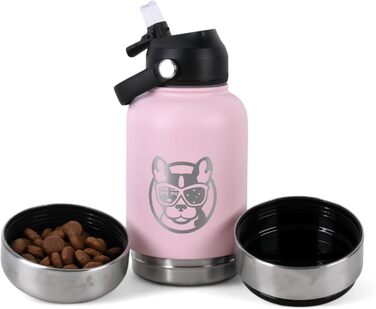 3-в-1 пляшка для собак з мискою та відсіком для ласощів, 1 л, Babyrosa | Без BPA, ізольована, для прогулянок