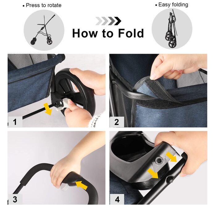 Дитяча коляска для собак та котів, універсальна, 4 колеса, швидко складається, легка, для середніх та маленьких тварин (Морський колір)