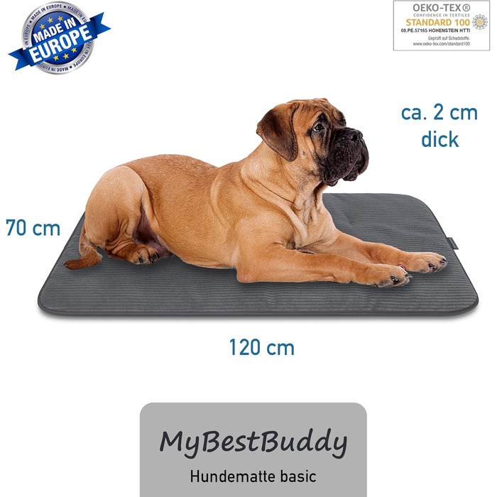 Килимок для собак MyBestBuddy Basic сірий XL 120x70 см: м'який, для великих собак, 40°C, гіпоалергенний