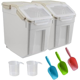 Контейнер для корму для собак, 10 кг, герметичний, на колесах, без BPA, сірий, 2 шт. (36x23x36 см)