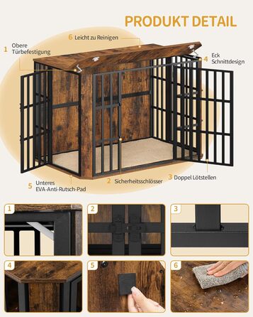 Дерев'яний вольєр для собак Hzuaneri DFC86801B (XXL) 120x75x81 см, з годівницею, вінтажний коричневий, для дому