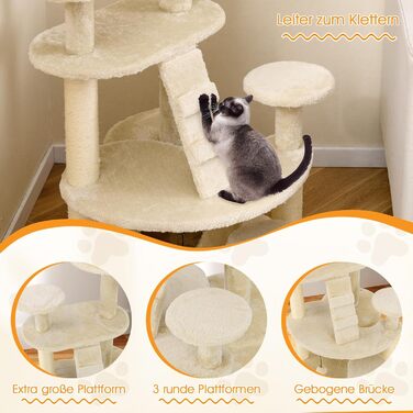 Дерев'яний кігтечка для котів Costway з будиночком, сходами, платформами та іграшкою (світло-бежевий)