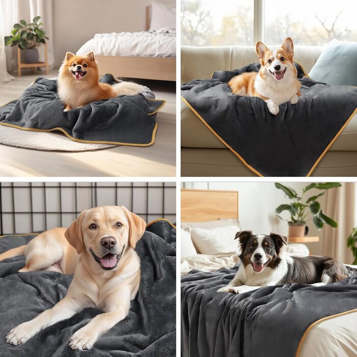Водонепроникний килимок для собак Luciphia, миючий, для великих та середніх собак та котів, теплий та м'який фліс Sherpa, для дивану, ліжка, авто (Сірий, 100 x 145 см)