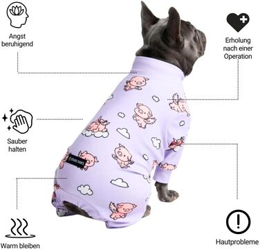 Піжама для собак Spark Paws: ультрам'яка, 4-стороння еластичність, для відновлення після операції, спальний костюм-комбінезон для маленьких, середніх та великих собак, When Pigs Fly, S (2-5 кг)