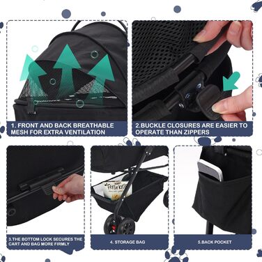 Візок для собак Siairo 3-в-1, чорний: візок, переноска, автокрісло, до 20 кг