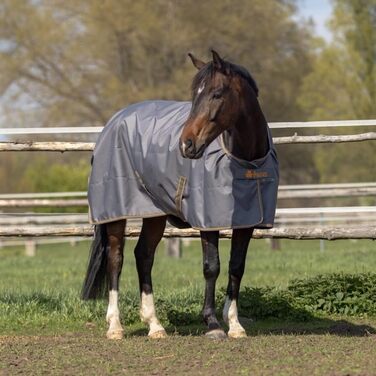 Зимова ковдра Marengos Bucas 1200D Irish Turnout - дихаюча та водонепроникна ковдра для вигулу з внутрішнім шаром та перехресним кріпленням. Сірий/Помаранчевий, розмір 145 см (наповнювач 50 г/м²)