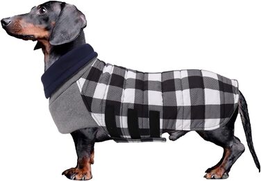 Теплий водонепроникний зимовий одяг для собак Dachshund (Такса), чорний, розмір S, в клітинку