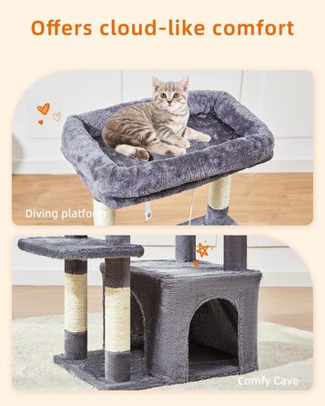 Котячий комплекс Taoqimiao 100 см, дім-кіготька для домашніх котів, розкішна котяча будка з м'яким гамаком і лежанкою, MS027G, димчасто-сірий