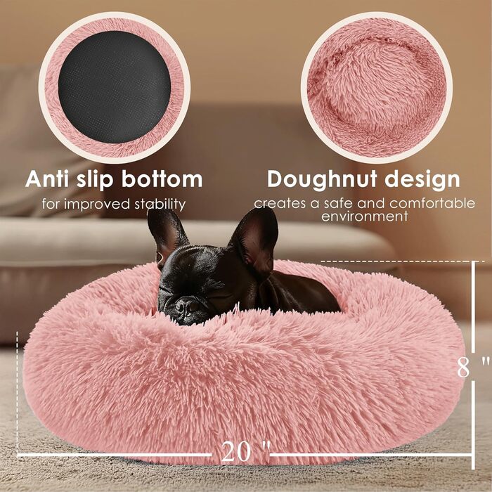 Кругле м'яке ліжко для собак та котів середнього розміру, 71.1 см, рожеве, для цуценят та кошенят, з ефектом 
