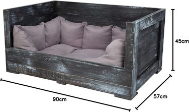 Собаче ліжко Kistenkolli Altes Land Balu з дерева з подушкою, корзина для собак, лежанка, вінтажний диван для собак, білий (90x57x45 см, Shabby Schwarz)