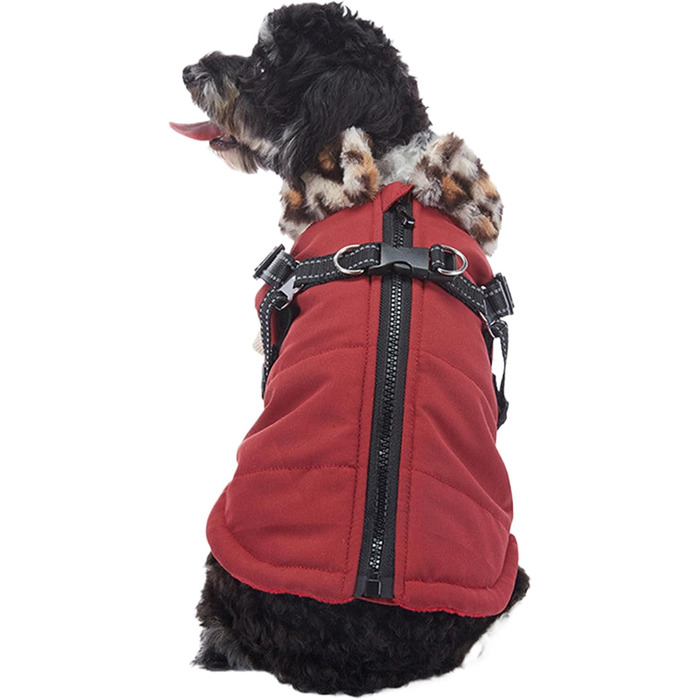 Зимовий теплий жилет для собак з інтегрованим шлейкою, водонепроникний, відбиваючий | для малих, середніх та великих собак (Бургунді)