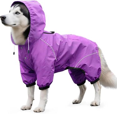 Водонепроникний дощовик для собак Idepet, дощова куртка для собак, захист від вітру та води, з капюшоном, зелений (M, Lila)