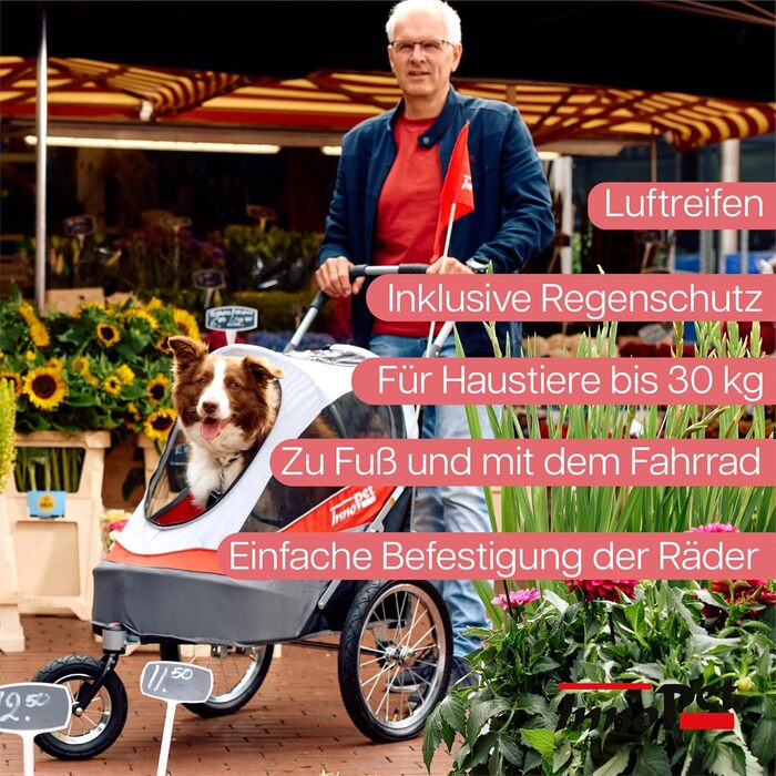 InnoPet® Sporty - прогулянка для собак: коляска-причіп, складна, з повітряними колесами, з капюшоном, багато кольорів